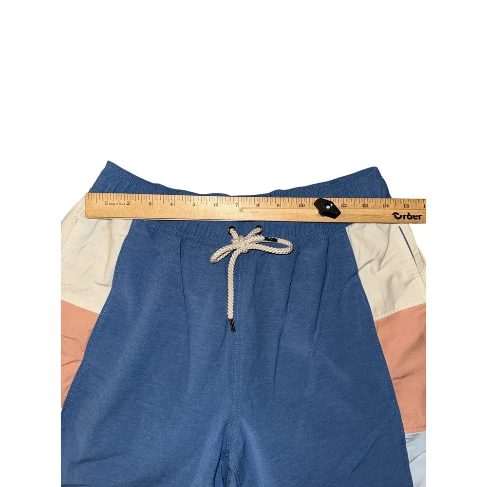 Faherty Swim Trunks Mens Small Blue‎ Colorblock Elastic Waist Board Shorts